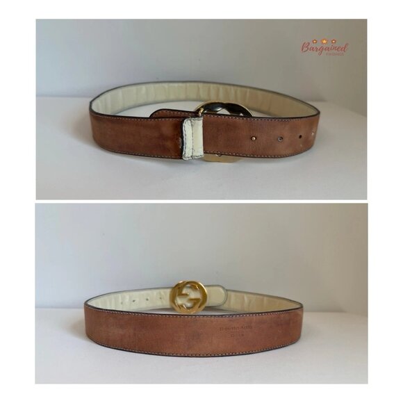 Authentic Gucci Cream Guccissima Leather Gold Interlocking G Buckle Belt 80/32 - Picture 6 of 12